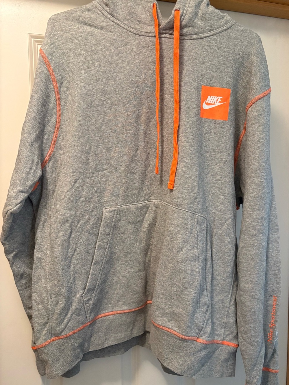 Nike Sports Wear Hoodie Just Do It Spell Out Heather Grey Total Orange Large